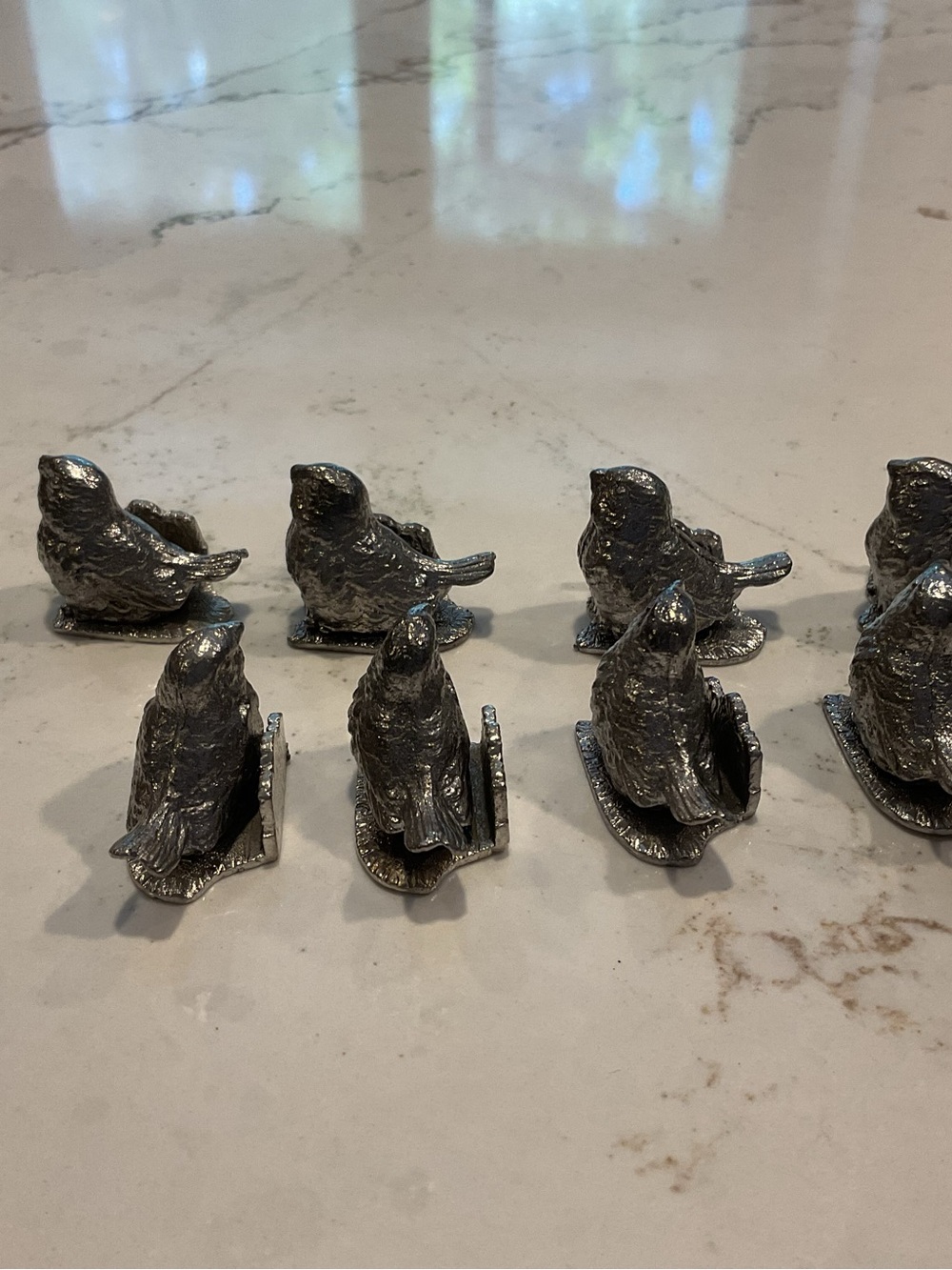 8 vintage METZKE Card Placement Holder’s pewter birds 1975